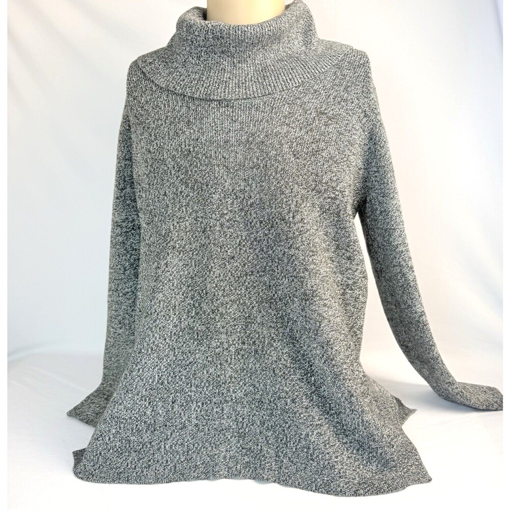 Calvin Klein Cowl Neck Sweater Womens L Gray Heather Marled Knit Long Tunic Top